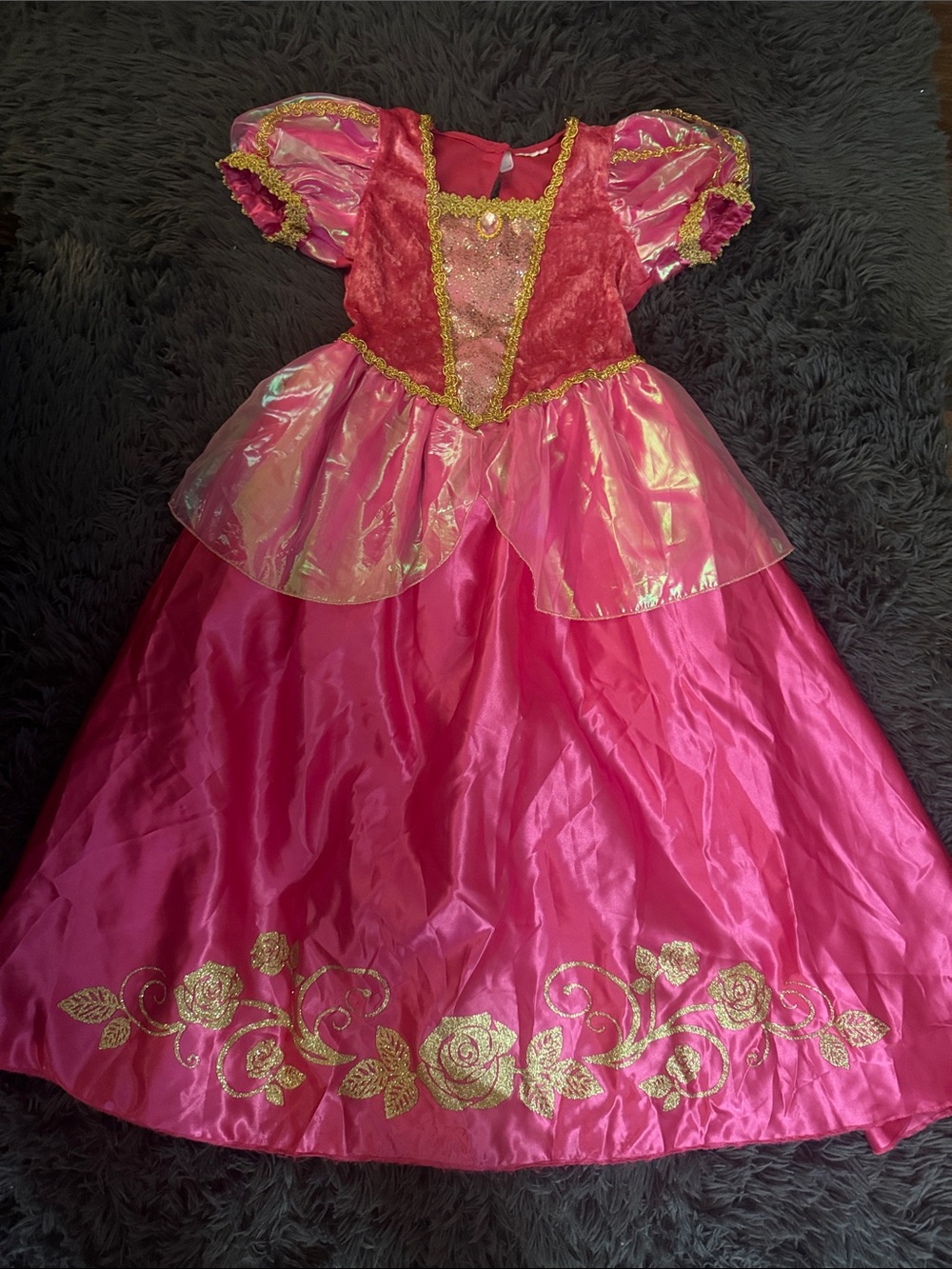 Girls Pink Princess Costume Dress with Gold Trim